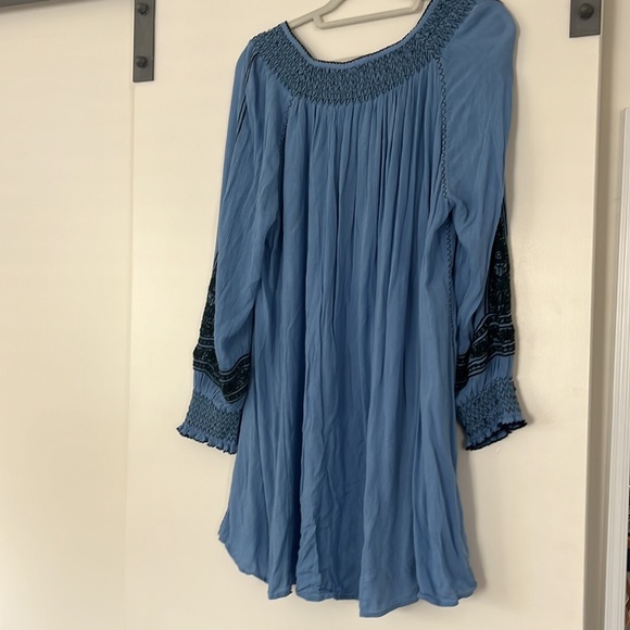 Free People Boho Dress Wind Willow LARGE Blue Stitched Embroidery Long Sleeve - Picture 11 of 11